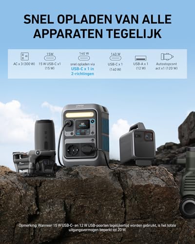 Anker SOLIX C300 Draagbare Powerstation 288Wh 300W (600W piek) LiFePO4 accu, 7 poorten, snelladen, compact - Afbeelding 4