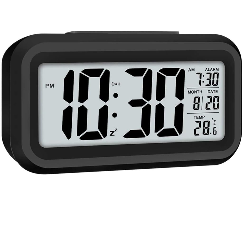 HRWLY Led Display Digital Alarm Clock Snooze Battery with Date Calendar Temperature for Bedroom Home Office Travel