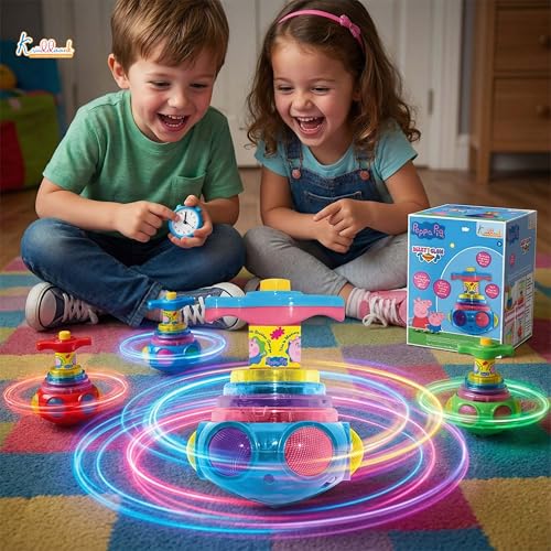 Image of Peppa Pig Dizzy Glow Top - Musical Spinning Top Toy with LED Flashing Lights,360 Degree Rotation Magic Spinner Lattoo- Birthday Gift for Kids Boys & Girls, Easy Twist & Play,3+ Years (Pink)