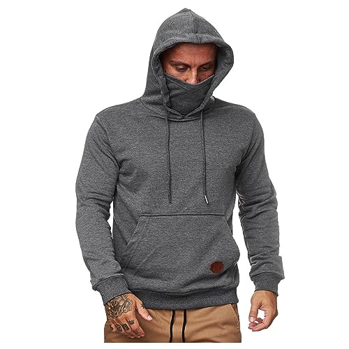 Men's Hooded Gym Workout Sweatshirt Lightweight Long Sleeve Hoodie with Built-in Face Cover Mask for Fishing Running