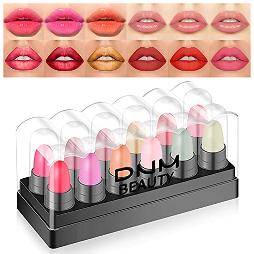 12Pcs Mini Capsule Makeup Lipstick Pills Set,Color Changing Jelly Magic Lipstick +Strawberry Mint Apple Flavor Lip Balm +Matte +Metallic Lipstick Women Mood Cute Purse Lip Stick