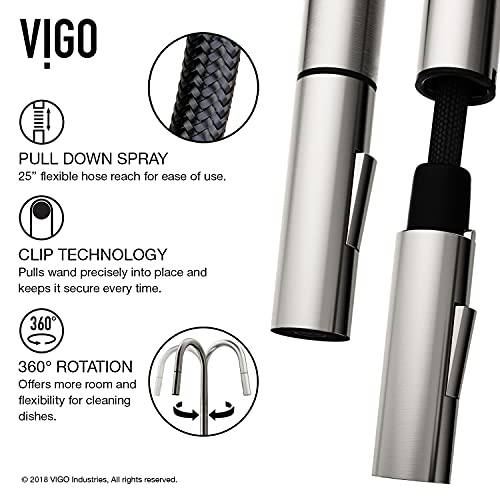 Vigo Greenwich Stainless Steel Kitchen Faucet With Pull-Down Sprayer | Solid Brass Faucet For Kitchen Sink With Soap Dispenser | Single-Handle Kitchen Sink Faucet With Dual Functioning Sink Sprayer #TOP7