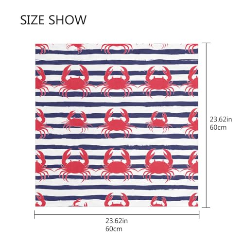Red Crabs Stripes Silk Like Head Scarf for Women,Soft Fashion Neck Scarf Square Satin Head Scarf 23.6 Inches2