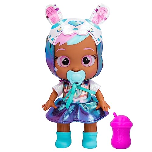 Image of Cry Babies Stars Lilly -12" Baby Doll | Blue and White Shiny Iridescent Dress with Cat Themed Hoodie, for Girls and Kids 18M and Up