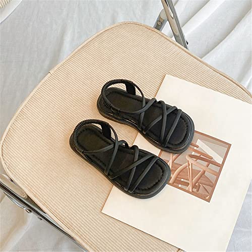 Girls Open Toe Sandals Summer Flat Dress Shoes Fashion Casual Beach Holiday Shoes (Toddler/Little Kid/Big Kids) (Black, 3 Big Kids)2