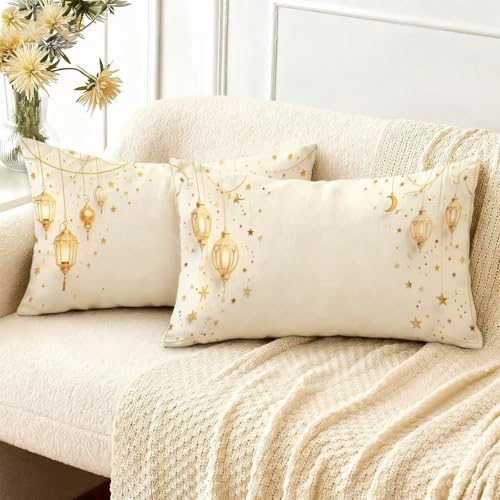 Housse coussin 50x80cm Noël en lin doré imperméable de qualité supérieure