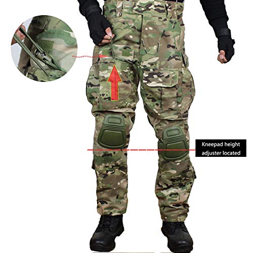 Men\'s Multicam Tactical Combat Pants with Knee Pads, Multi-Pockets Adjustable Elastic Outdoor Trousers for Airsoft Military Hunting (CP, Large) - Thumbnail 5