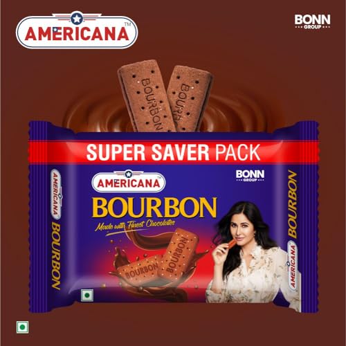 Image of Americana Premium Bourbon Chocolate Sandwich Biscuits, 500g x 2 Packet = 1kg - Rich Creamy Filling, Crispy Cocoa Biscuits, Vegetarian Tea Time Snack
