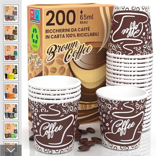 200 Bicchierini Caff&egrave; Carta 75 Ml - Design Coffee Style Per Espresso Da Asporto