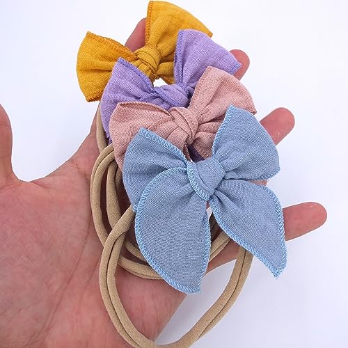 Sugarmelon Original Cotton Gauze Headband for Newborn Toddler Infant Baby Girl Kids Muslin Cotton Hair Bow Headbands Turban Elastic Hair Bands (6 pcs Bow Nylon Headband)4
