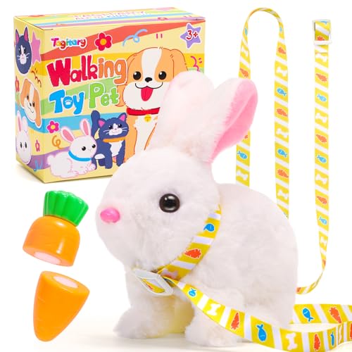Tagitary Plush Toys Electronic Toy with Sounds,Wiggling Ears,Twitching Mouth and Nose, Interactive Rabbit Toy for Kids with Leash,Easter Christmas Birthday Gift for Toddlers Kids