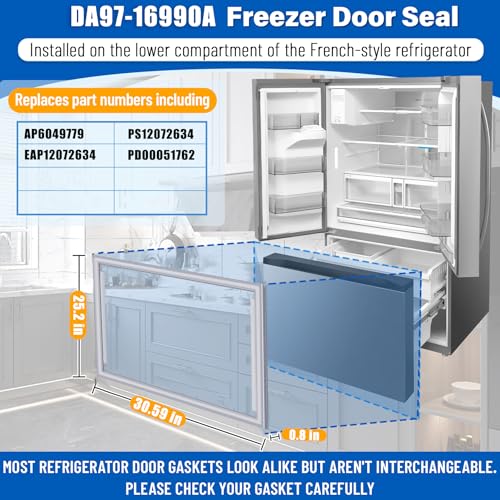Image of 30.6 inchx25 inch DA97-16990A Freezer Door Gasket Replacement Compatible with Samsung RF18HFENBSR RF20HFENBWW, Upgraded DA97-16990A Refrigerator Gasket Replace AP6049779 PS12072634 Seal - Unbent