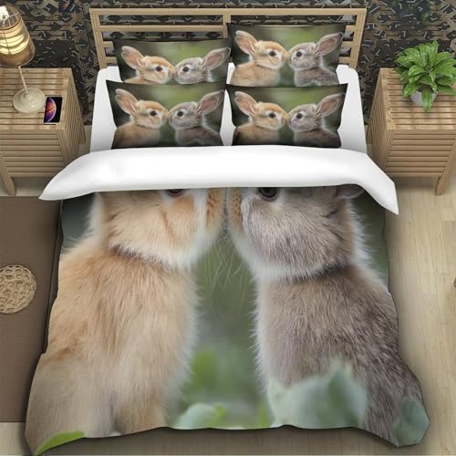 Housse de couette lapins parure lit 140x200 microfibre 3d imprimé - 5