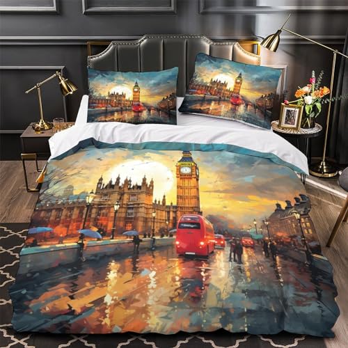 Housse de couette microfibre Londres 3D sans repassage avec zip invisible