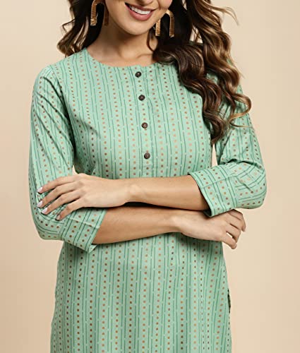 Image of rangita Mint Green Rayon Knee Length Striped Straight Kurti for Women | Kurta for Women