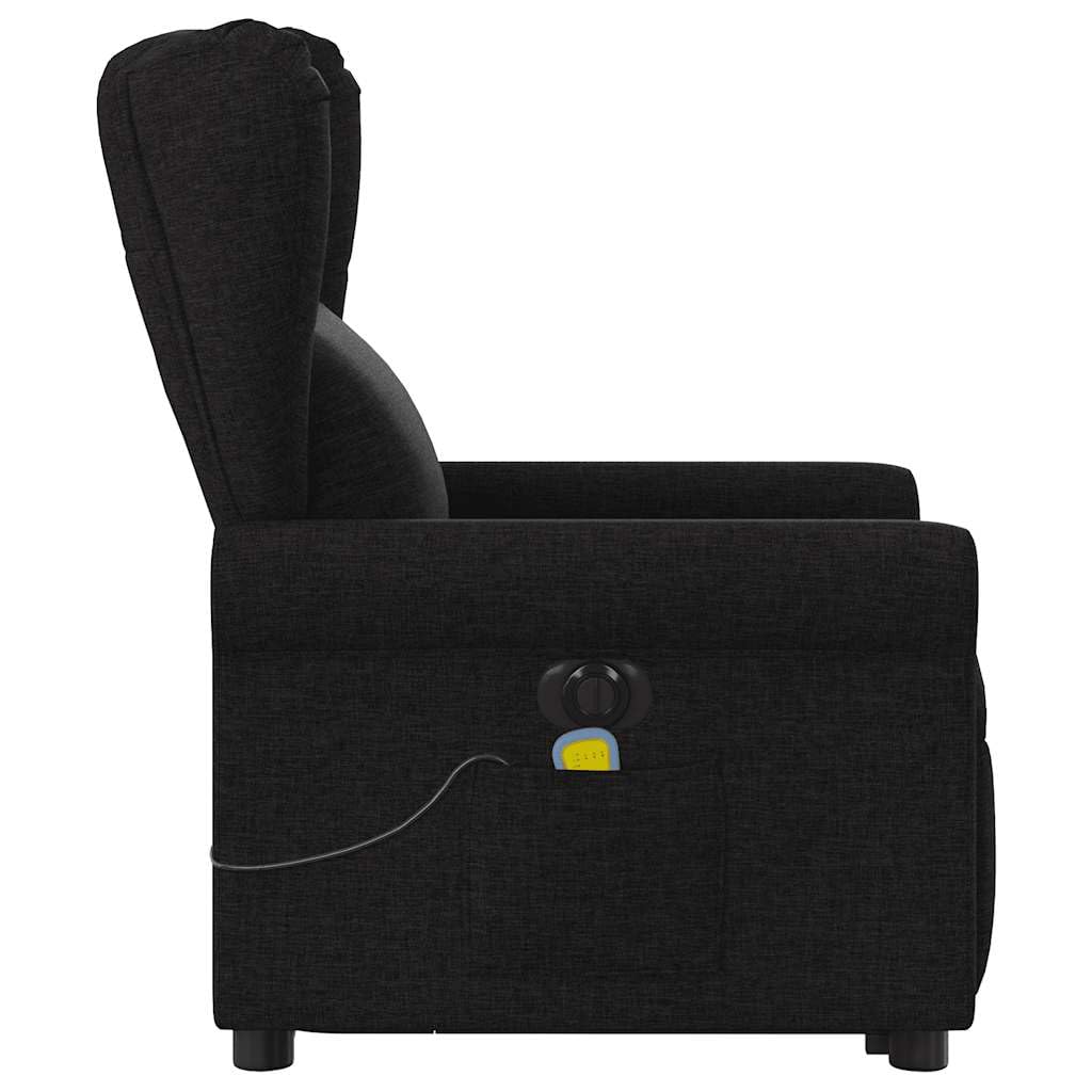 Sillón elevador eléctrico eléctrico negro de tela con 6 puntos de masaje, función de reclinación eléctrica y elevación asistida para un asiento cómodo y relajante,