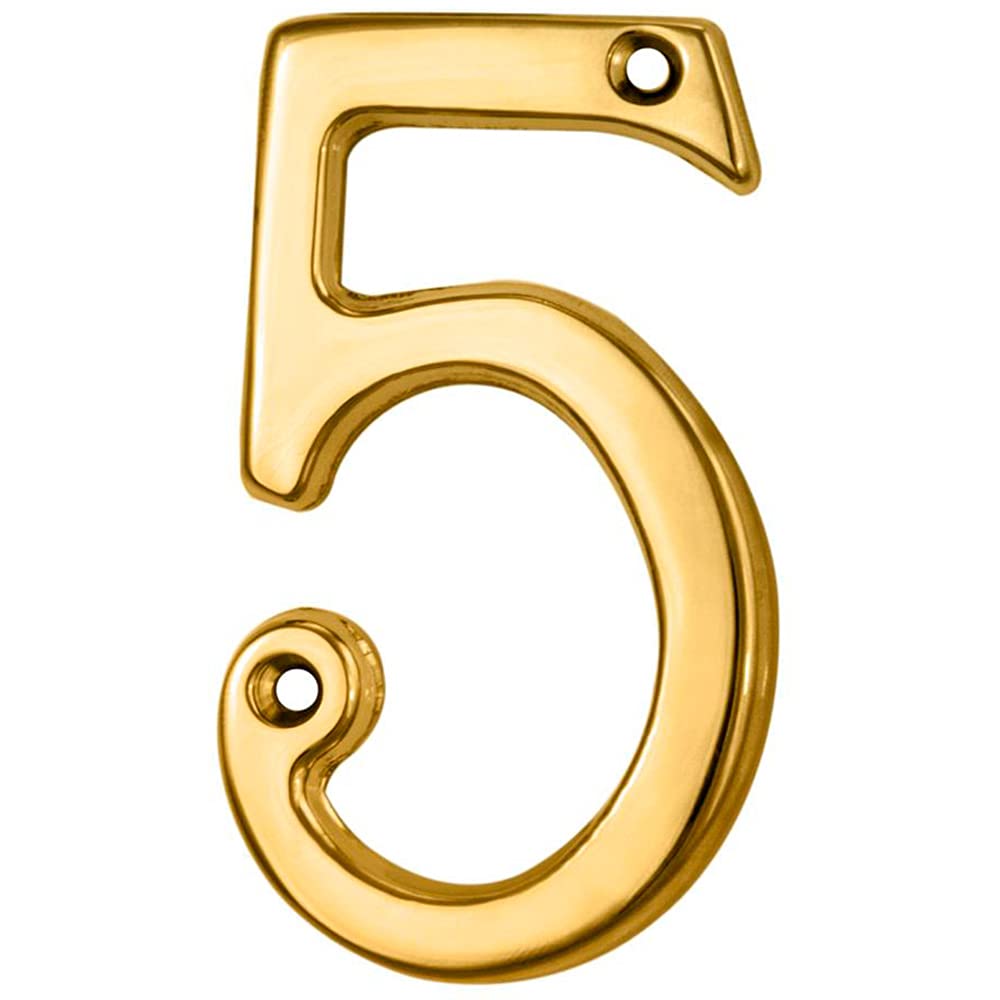 Polished Brass Door Number 5-75mm Height - 4mm Depth - House Numeral Plaque | Front Door House Numbers - Decorative External Door Letters - Numeral & Letter Plaques