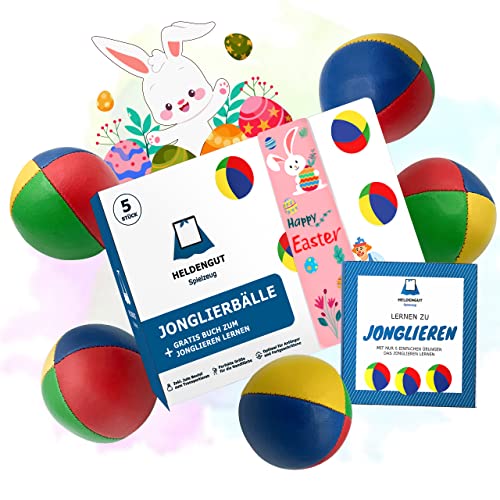 HELDENGUT [5X] geliebte Jonglierbälle für Kinder, Erwachsene, Anfänger & Profis - Perfekt ausbalancierter Jonglierball zum optimalen Jonglieren - Juggling Balls inkl. Jonglierbuch