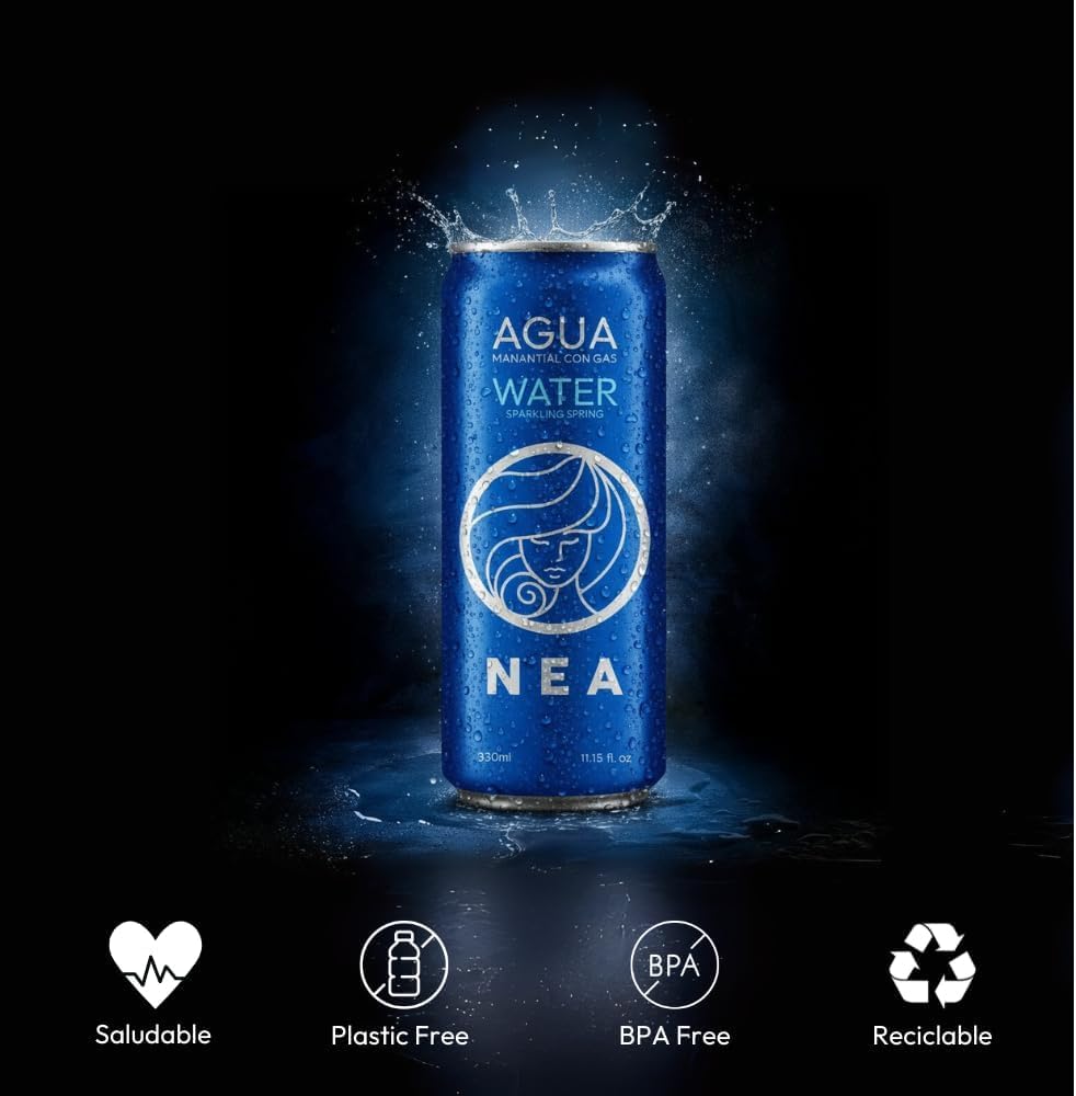 NEA Eau Pétillante en Canette Aluminium Recyclable - Pack 48 Canettes 33cl (2 Boîtes de 24) - Eau Minérale Gazeuse Source Alpine - Sans Plastique Sans BPA - Bulles Fines Familles Événements
