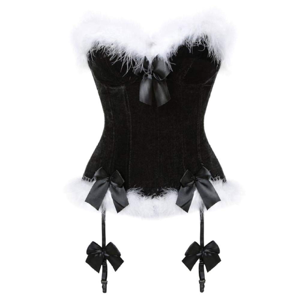YUHOOE Set Di Lingerie Natalizia Da Donna,Bustier Con Corsetto Overbust Con Cerniera E Cinturino Sexy Con Fiocco In Piume,Costume Da Babbo Natale Burlesque Per Donna