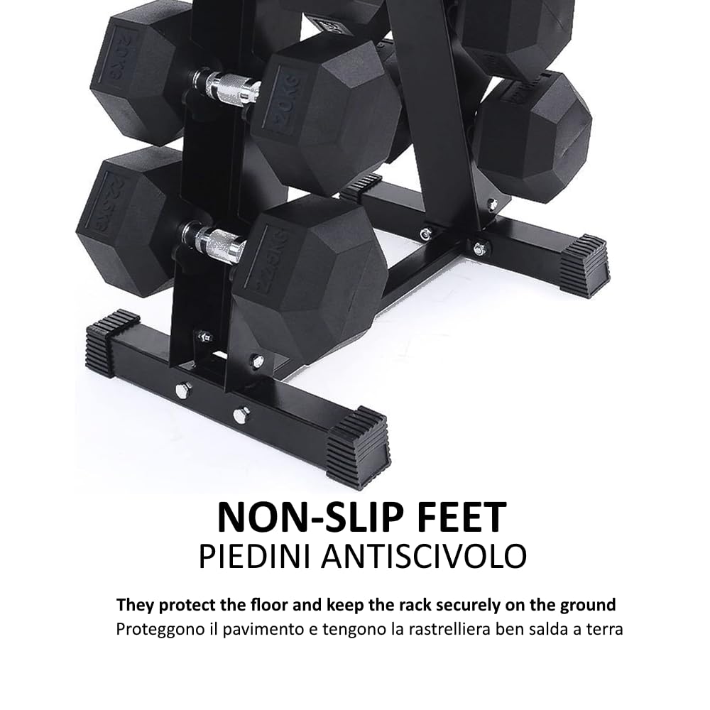 Rastrelliera Porta Manubri a Piramide in Acciaio, Stand Verticale Salvaspazio per Palestra e Home Gym