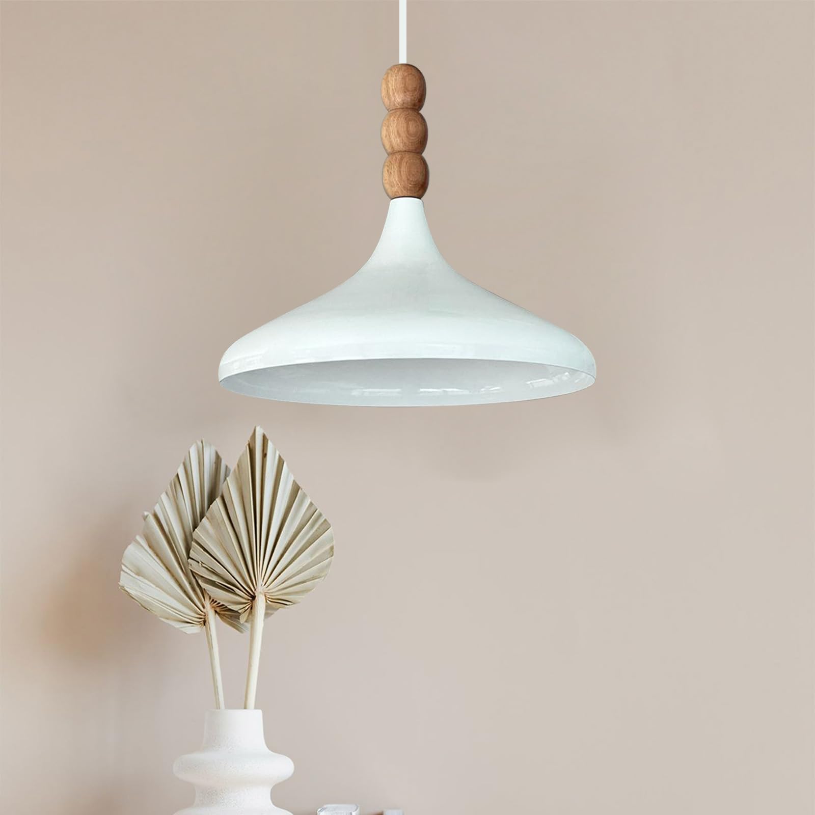 bamyum Champion Legna Lampadario Cucina 35 cm, Lampada a Sospensione da Soffitto Industriale,Lampadario a Sospensione con Paralumi da 35 cm e Lampada per Isola da Cucina in Metallo Bianco