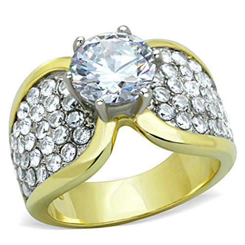 Marimor Jewelry 2.94 Carat Zirconia Stainless Steel Two Toned Ion Plated Engagement Ring Sizes 5-10