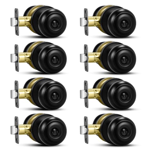 Plustool 8 Pack Matte Black Door Knobs Privacy Door Knob with Lock Interior Doorknobs with Round Ball Keyless Door Lockset for Bedrooms Bathrooms