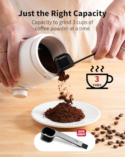 Image of SHARDOR Electric Super Silent Blade Coffee Grinder, Timed Grind Control Rotary Knob, Adjustable Coarse to Fine for Coffee Beans, Spices & Herbs, White