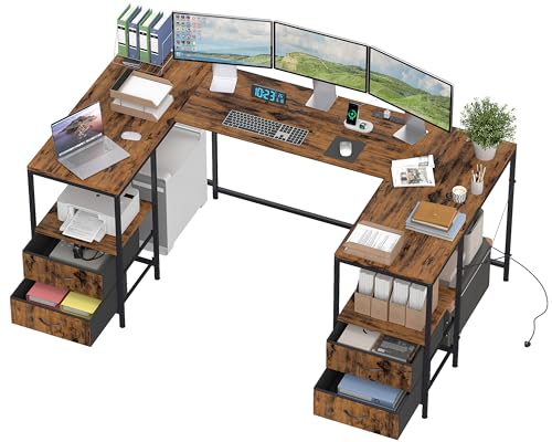 YOSHOOT 67 U Shaped Computer Desk Reversible L Shaped Gaming Desk