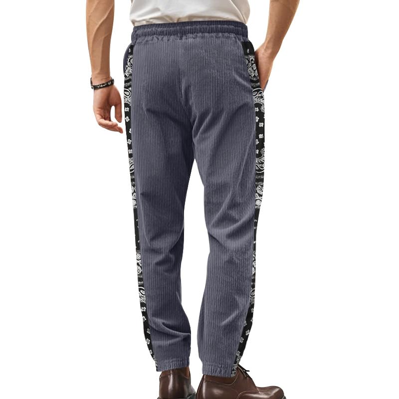 High Street Style Trendy Pants for Men Basic Straight Outfits with Side Printed Casual Solid Color Wide Leg Trousers3