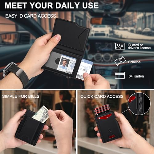 Image of Wallet for Men Wallet with Slim Pop Up Card Holder 9-13 Cards, Bifold Minimalist Smart Wallet RFID Blocking Credit Card Holder with ID Window & Stretchable Cash Slot Compact Metal Aluminum Card Case