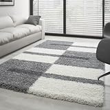Carpettex Hochflor Teppich - Wohnzimmer Shaggy Flokati Modern Kariert...