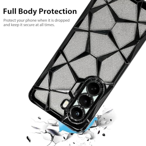 Image of VONZEE Gradient Glitter Case for Oneplus Nord 6 Lite, Luxury Electroplated 3D Cube, Diamond Bling Shiny Soft TPU Clear Shockproof Women Girls Protective Phone Cover (Black)