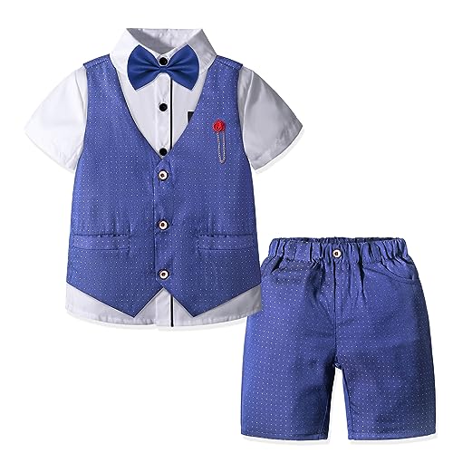 Image of Nwada Boys Suit Toddler Dress Clothes Shirt with Bow Tie, Dress Pants Sets Kids Gentleman Outfit suits