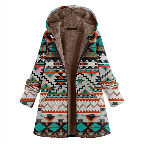 Aniywn Women's Jackets Coats Boho Style Floral Print Warm Fleece Lined Hooded Top Zipper Up Parka Jacket Outwear Green