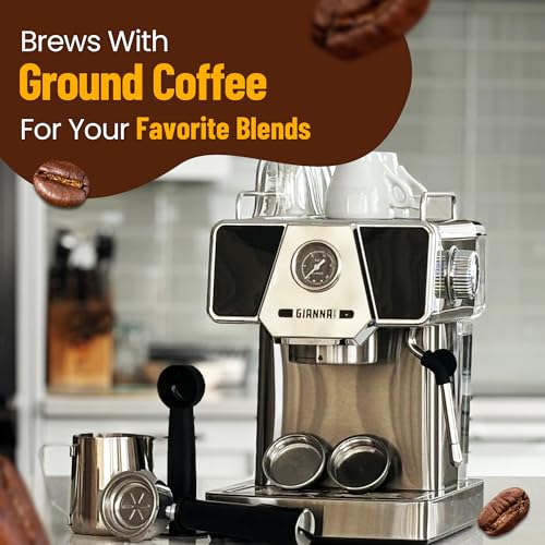 GIANNA Espresso Machine 20 Bar, Compact Espresso Maker with Steam Milk Frother, Stainless Steel Coffee Machine with 60oz Removable Water Tank for Cappuccino, Latte, Silver - Image 3