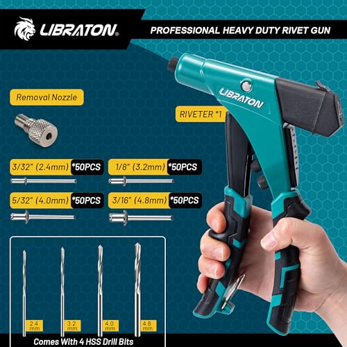 image for LIBRATON Professional Heavy Duty Rivet Gun, One-Handed Pop Rivet Gun S