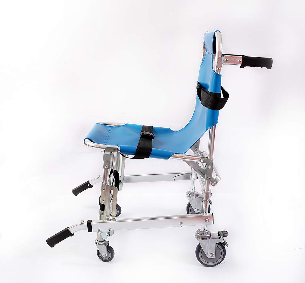 Aluminium Léger Chaise D'escalier EMS Fauteuil D'escalier d'ascenseur Médical D'évacuation d'urgence avec Boucles À Dégagement Rapide, Bleu