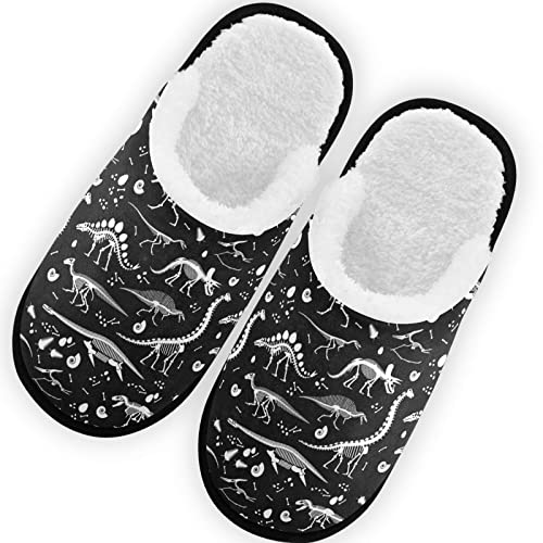 Glaphy Dinosaurs Fossils Black Slippers for Men, Memory Foam House Slippers, Non-Slip Indoor Outdoor Winter Bedroom Shoes, 9-12