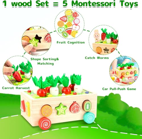 Image of Montessori Wooden Toy, Magnetic Fishing Game, Motor Skills, Carrot Harvest, Vegetables Sorting & Stacks, Educational Gift for Toddlers Kids Ages 1 2 3 4 5