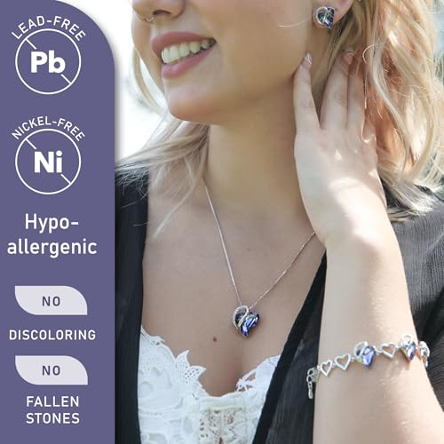 Image of Leafael Gift Necklaces for Women, Infinity Love Birthstone Heart Crystal Pendant, Birthday Anniversary Jewelry for Wife, Mom, and Her, Silver Plated, 18 inch + 2 inch Adjustable Chain