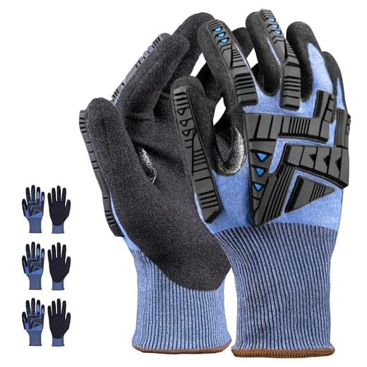 Holmes Workwear 3 Pair A6 Cut Resistant Impact Gloves for Men, Sandy Nitrile Coating with TPR Rubber, Level 6 Cut Resistant Work Gloves with Grip, Touchscreen Compatible (3 Pair, Small)