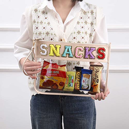 Image of HAIBOLAN Monogram Clear Stadium Purse Bag Chenille Letter Travel Patch Pouch Snack Makeup Wristlet