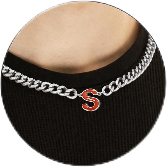 Football Necklaces for Boys Stainless Steel Initial Necklace with Letter A-Z 6.5mm Cuban Chain Gifts for Him Boys Men Teens 16+2 Inches