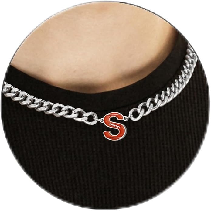 Football Necklaces for Boys Stainless Steel Initial Necklace with Letter A-Z 6.5mm Cuban Chain Gifts for Him Boys Men Teens 16+2 Inches