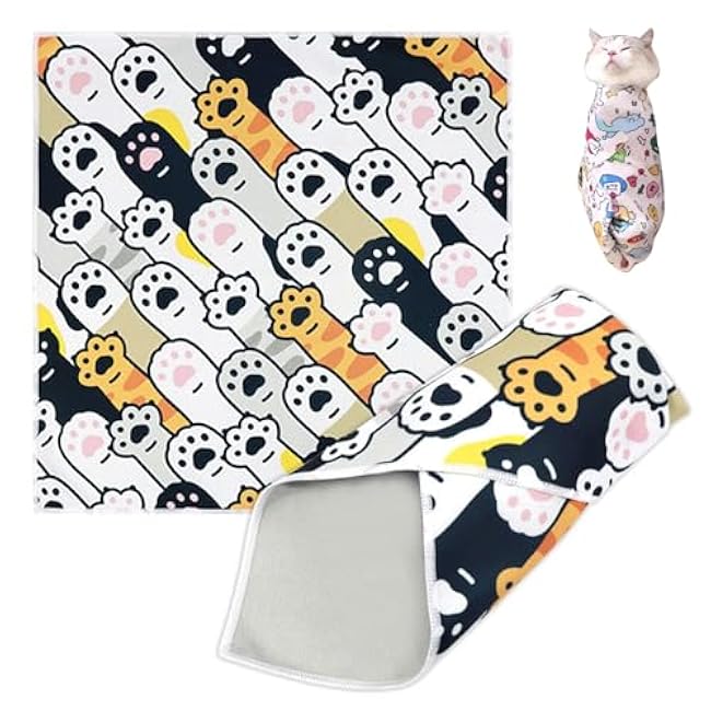 Cat Grooming Wrap, Cat Wrap Self-Adherent, Anti-Scratch Anti-Bite, Anti-Escape Grooming Bag for Cats Nail Clipping, Ear Cleaning, and Teeth Brushing (19.7 ¡Á 19.7 Paw Prints)-cVGc8Ajb