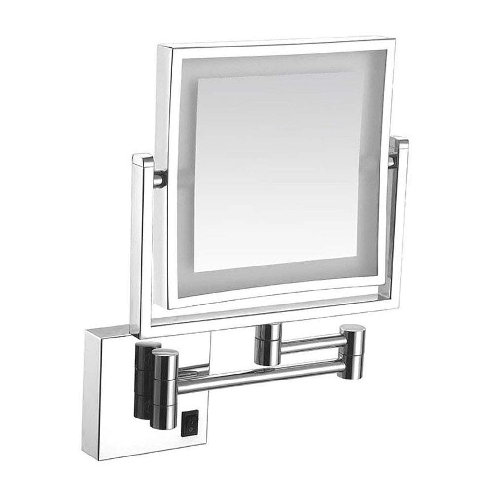 Miroir de rasage de salle de bains grossissement 3X rechargeable par USB fixé au mur chrome