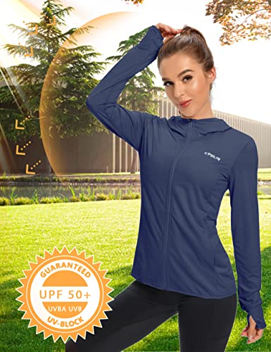 KPSUN Roupa de proteção solar UV FPS 50+ feminina com capuz com zíper FPS manga longa camisa de sol