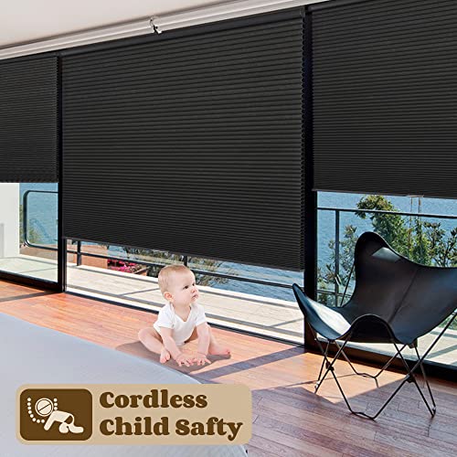 Joydeco Cordless Cellular Shades, 46 Inch Honeycomb Blinds Blackout, Waterproof Cordless Window Shades Black, Room Darkening Shades For Bedroom, Living Room, Office, Kitchen(46" W X 72" H) #TOP4